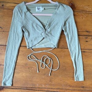 Princess Polly Ribbed Wrap Crop Top - Light Green